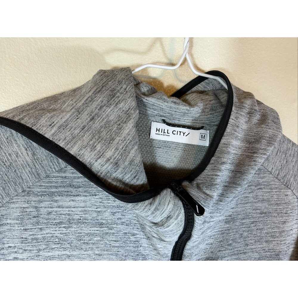 Hill City Running Jacket Zip Long Sleeve Hoodie Men Heathered Gray Windbreaker